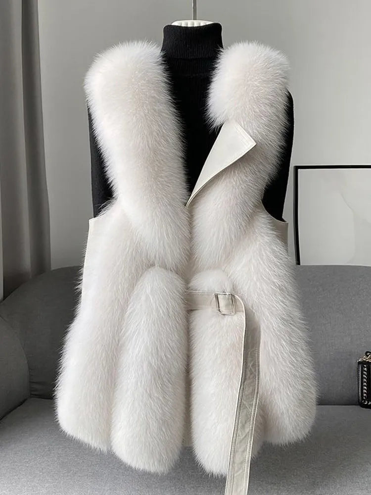 Faux Fur Sleeveless Waistcoat - white - front view 