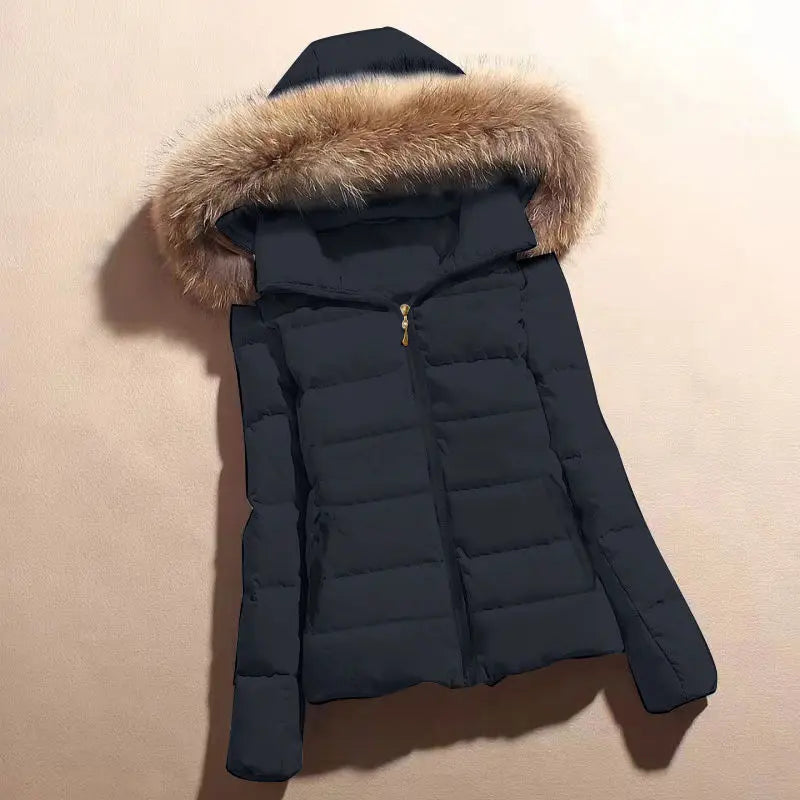 Fake Fur Hooded Short Cotton Parka - black with brown