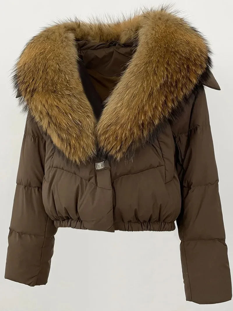 Real Fox Fur Coat - Women's Winter Coat - brown with tan