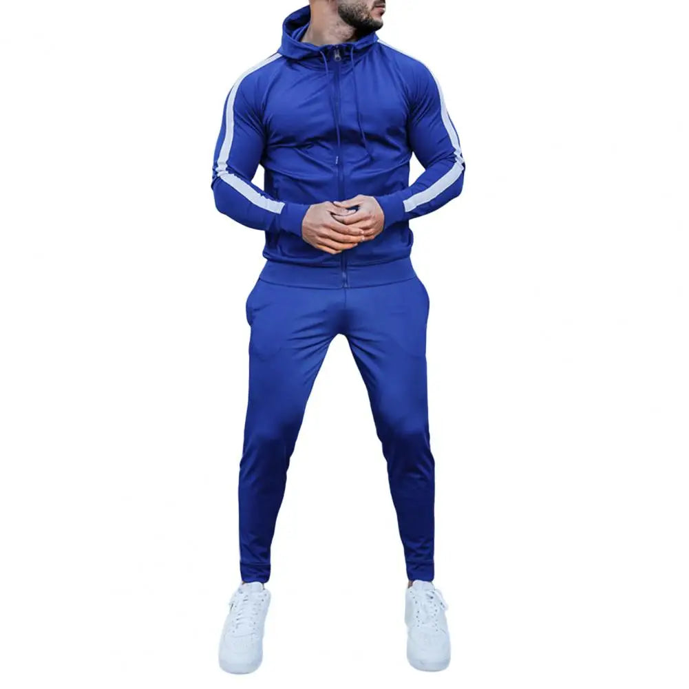 2 Pieces Set Sweatshirt + Sweatpants Sportswear Zipper Hoodies - blue