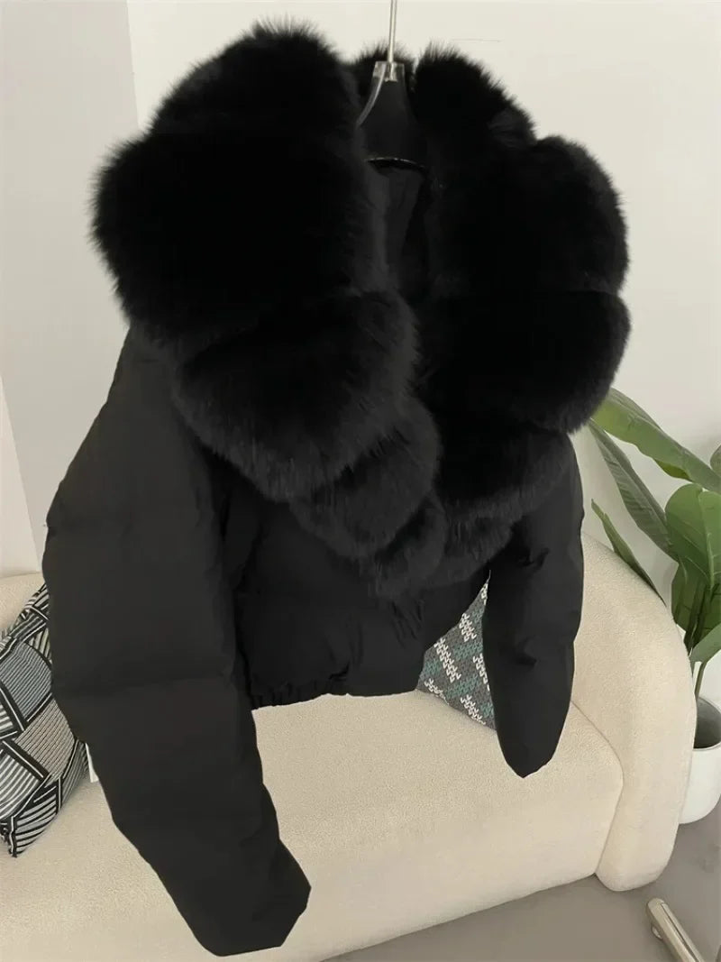 Real Fox Fur Coat - Women's Winter Coat - All black