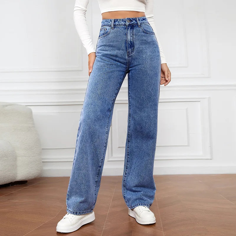 Women Jeans Straight Pants - Dark blue