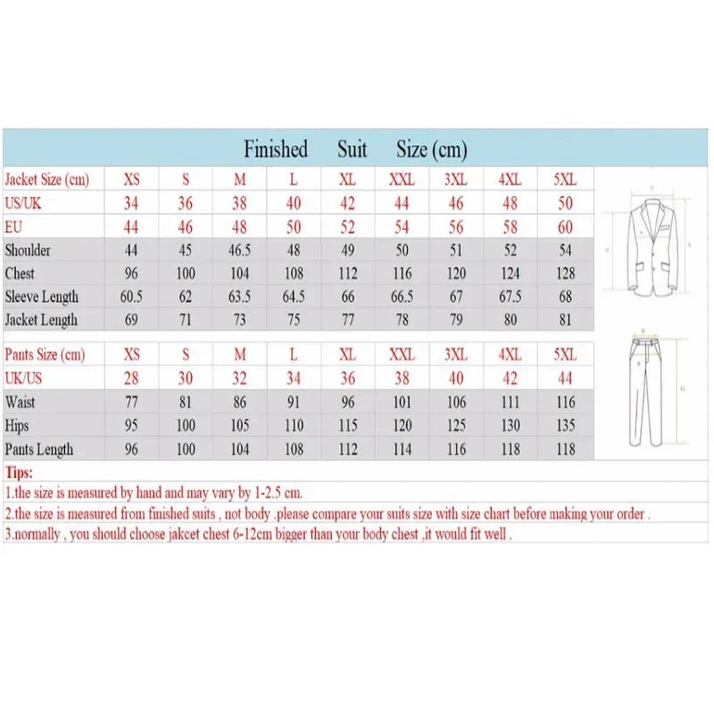 Gray Wool Winter Men Suit - size chart