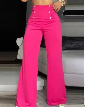 Women's High Waist Wide Leg Pants - pink