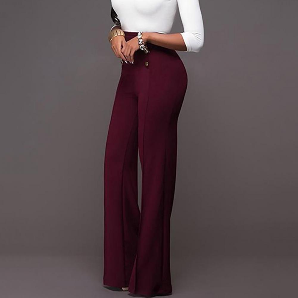 Women Wide Leg Pants - burgundy