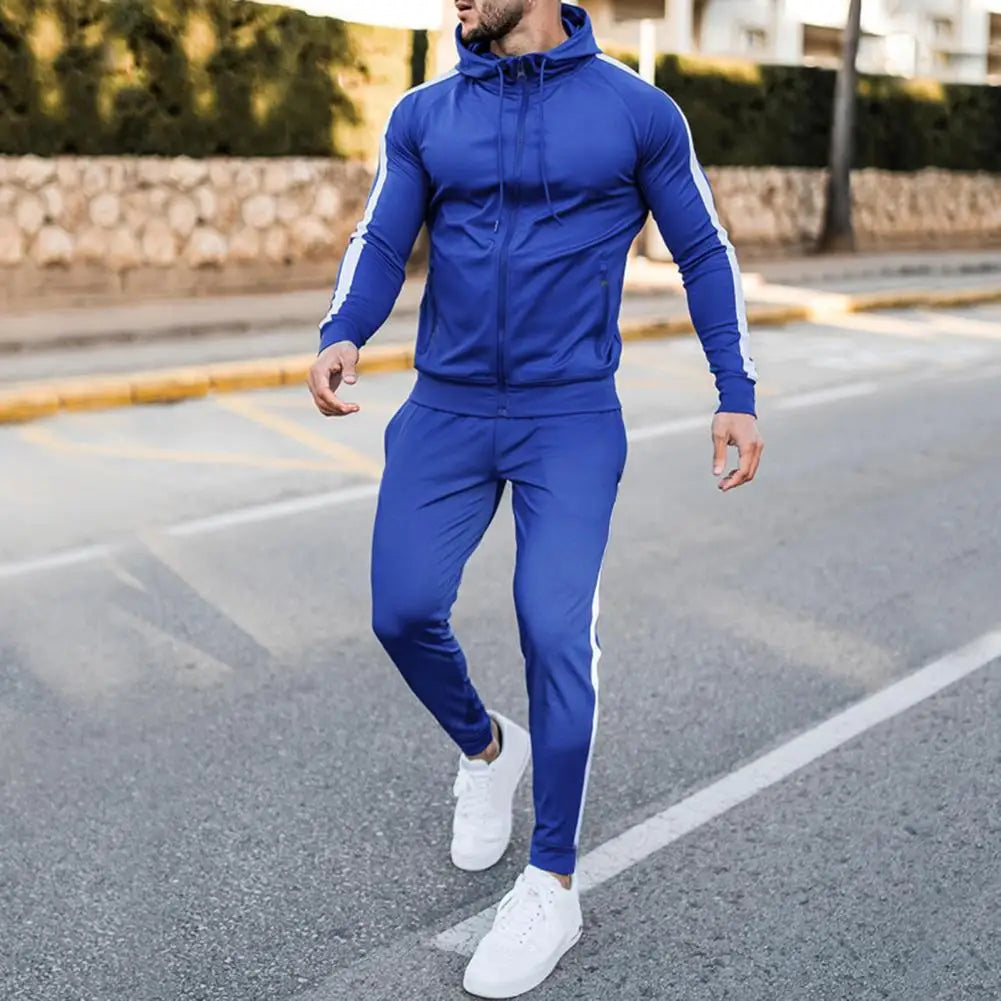 2 Pieces Set Sweatshirt + Sweatpants Sportswear Zipper Hoodies - blue