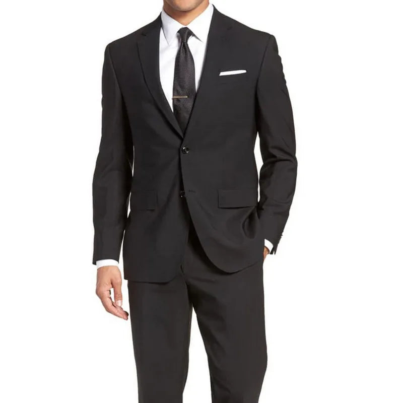 3 piece men's suit set - black (front view)