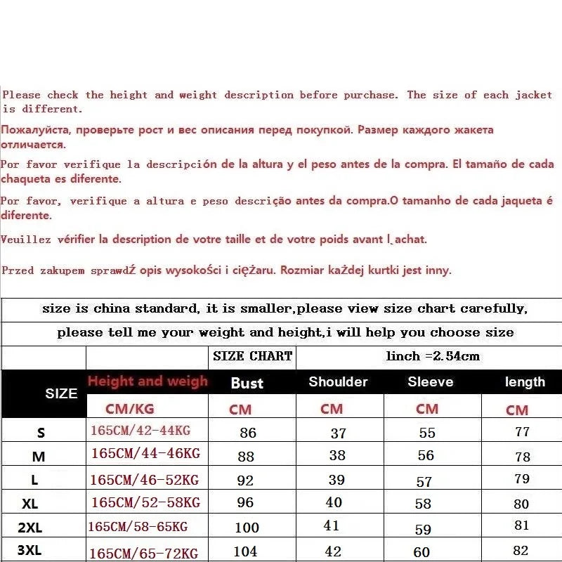 Fur Coat Jacket - size chart