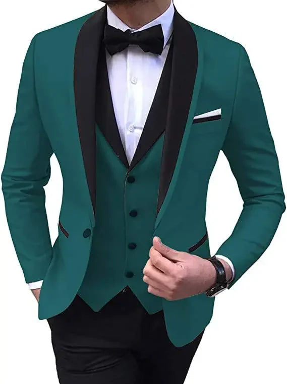 White Men's Suits Men 3 Piece - blue/green