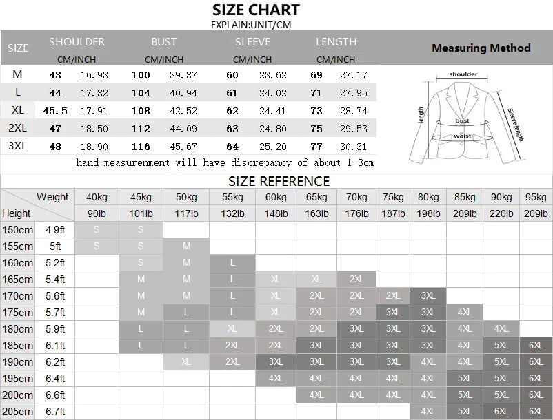 Casual Men Blazer - size chart