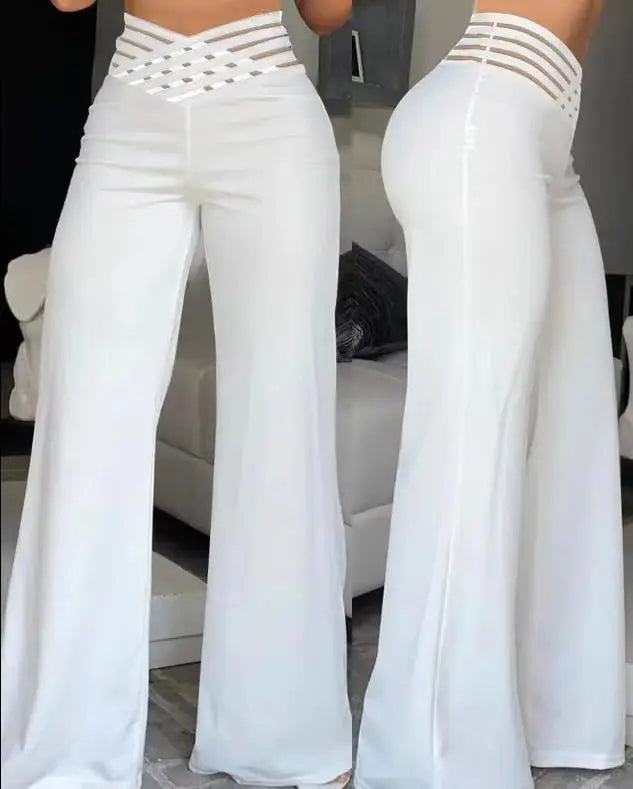 Women's High Waist Wide Leg Pants - white