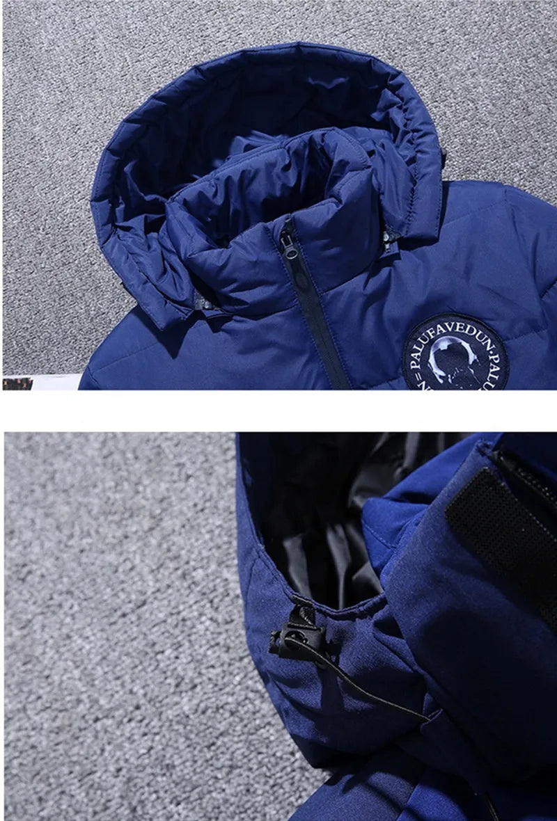 - 20 durable men's winter parka - blue (close up view)