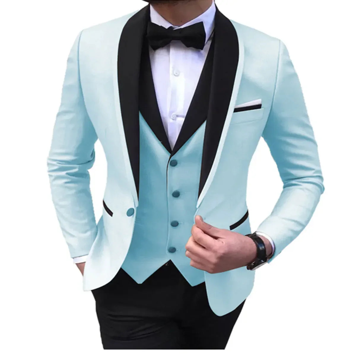 White Men's Suits Men 3 Piece - light blue