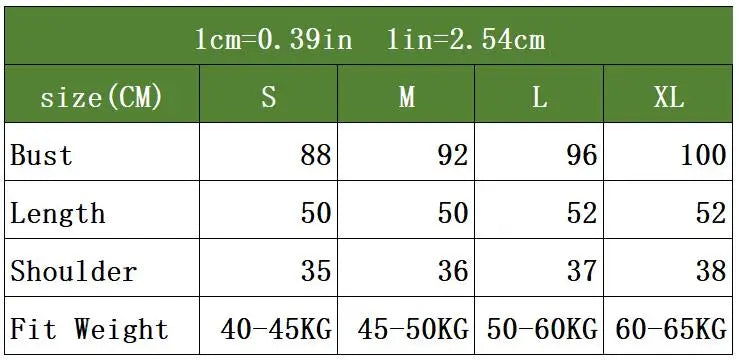 Fur Coat Vest Jacket - Size chart