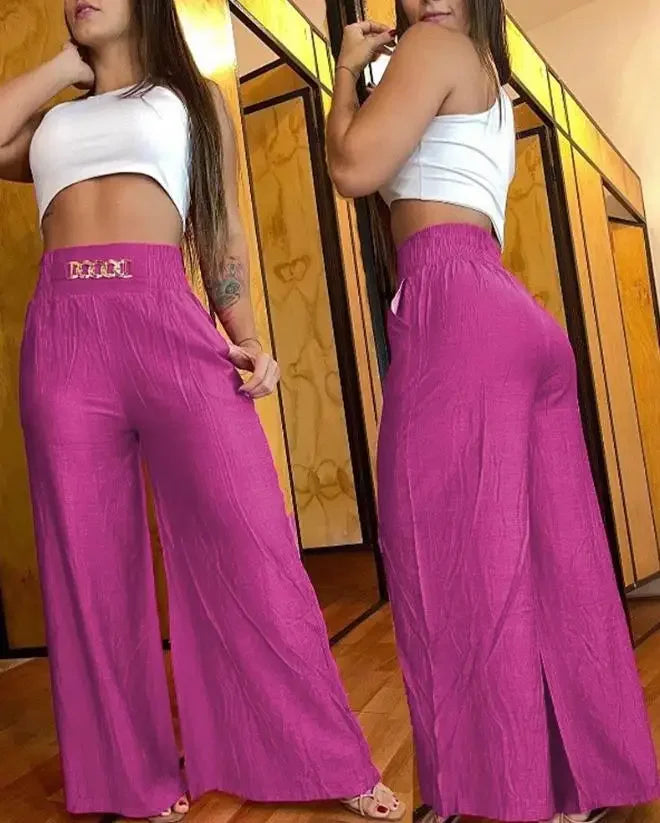 Women's High Waist Wide Leg Pants - magenta