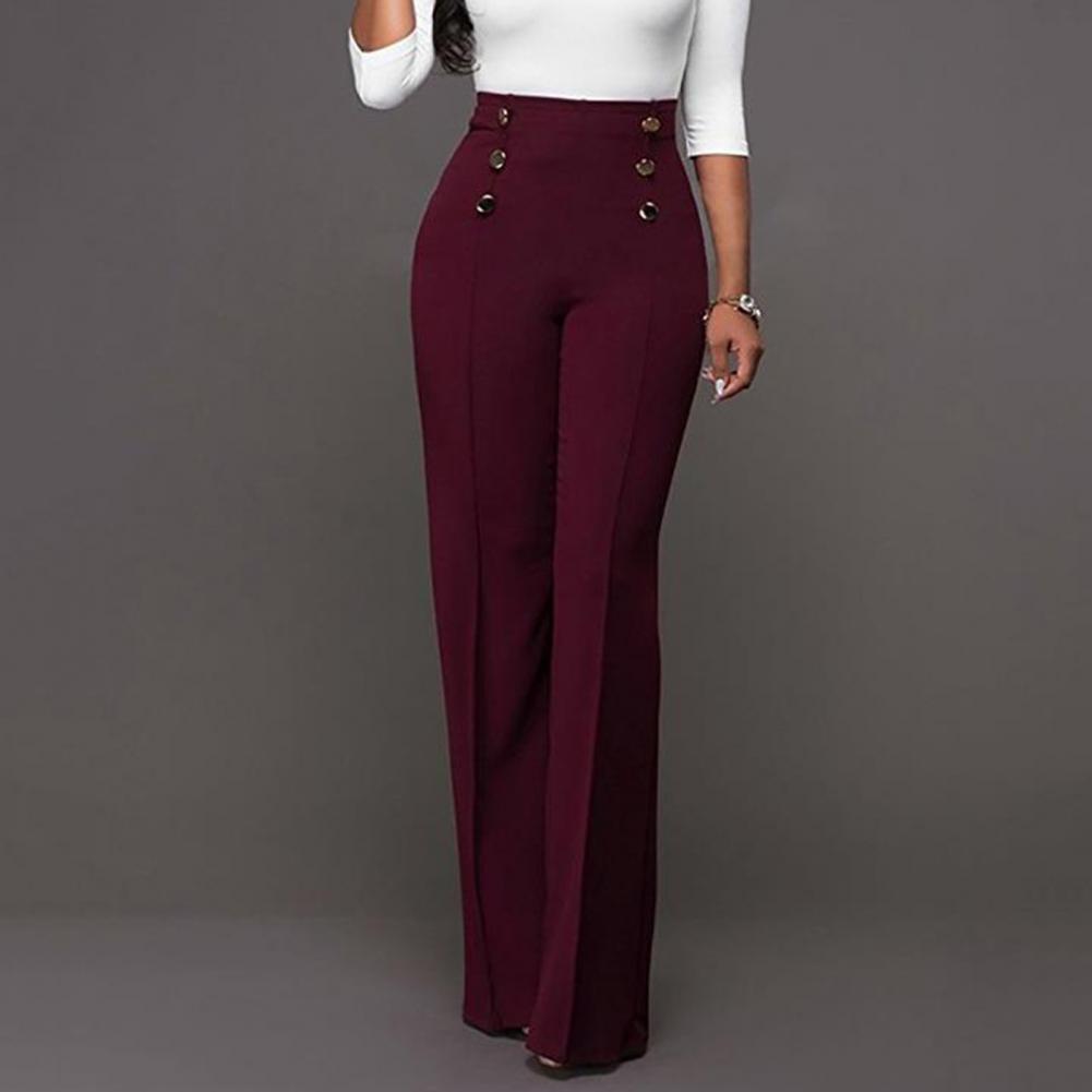 Women Wide Leg Pants - burgundy