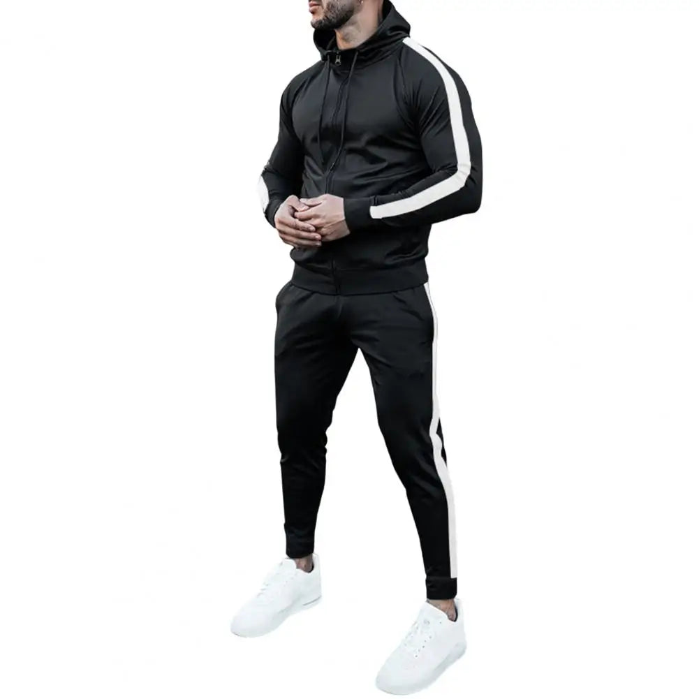 2 Pieces Set Sweatshirt + Sweatpants Sportswear Zipper Hoodies - black 