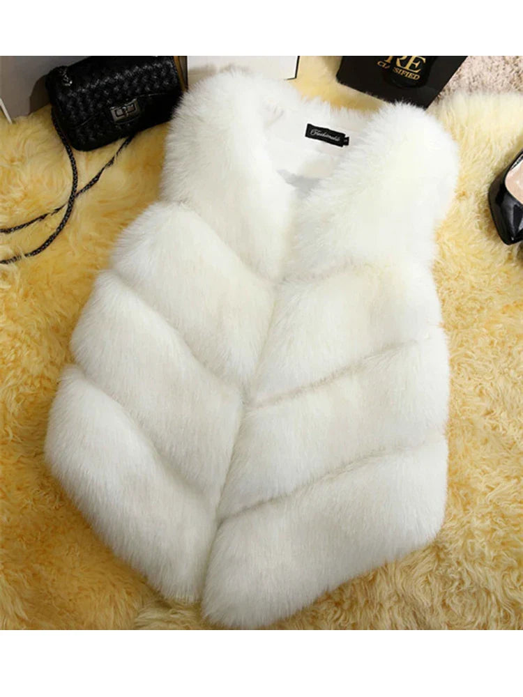 Faux Fox Fur Vest - Winter vest perfect for the cold weather - white